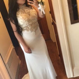 Alyce Paris White Beaded Prom Gown.